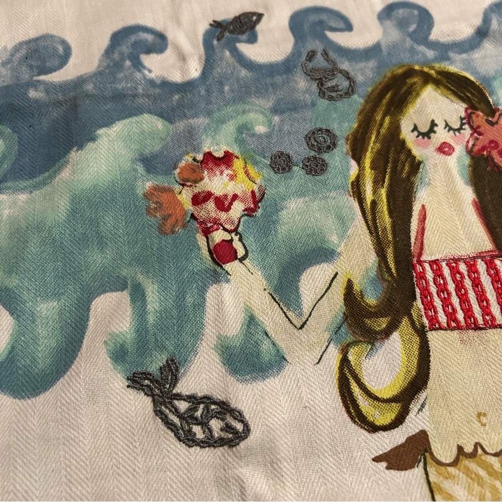 ANTHROPOLOGIE Mermaid Print Kitchen Tea Dish Towel Embroidery #1225258 - Picture 2 of 13